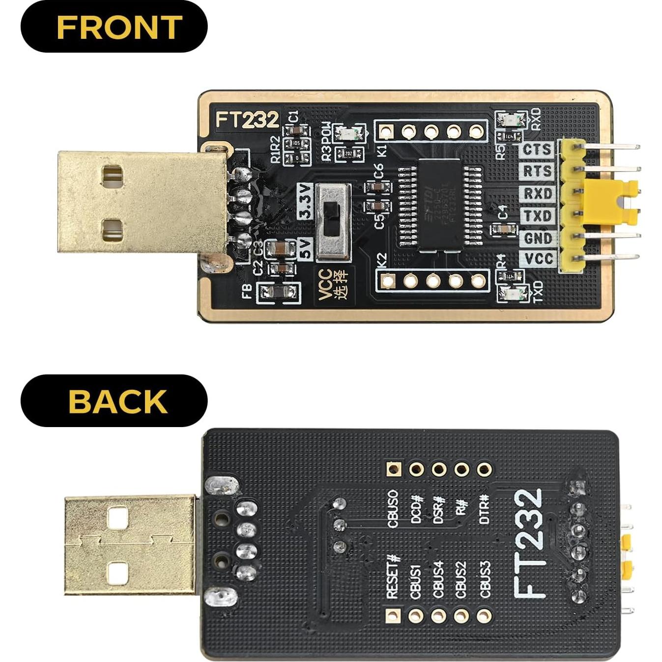 Adaptador USB a TTL FT232RL Podazz - 3.3V/5V, 50g