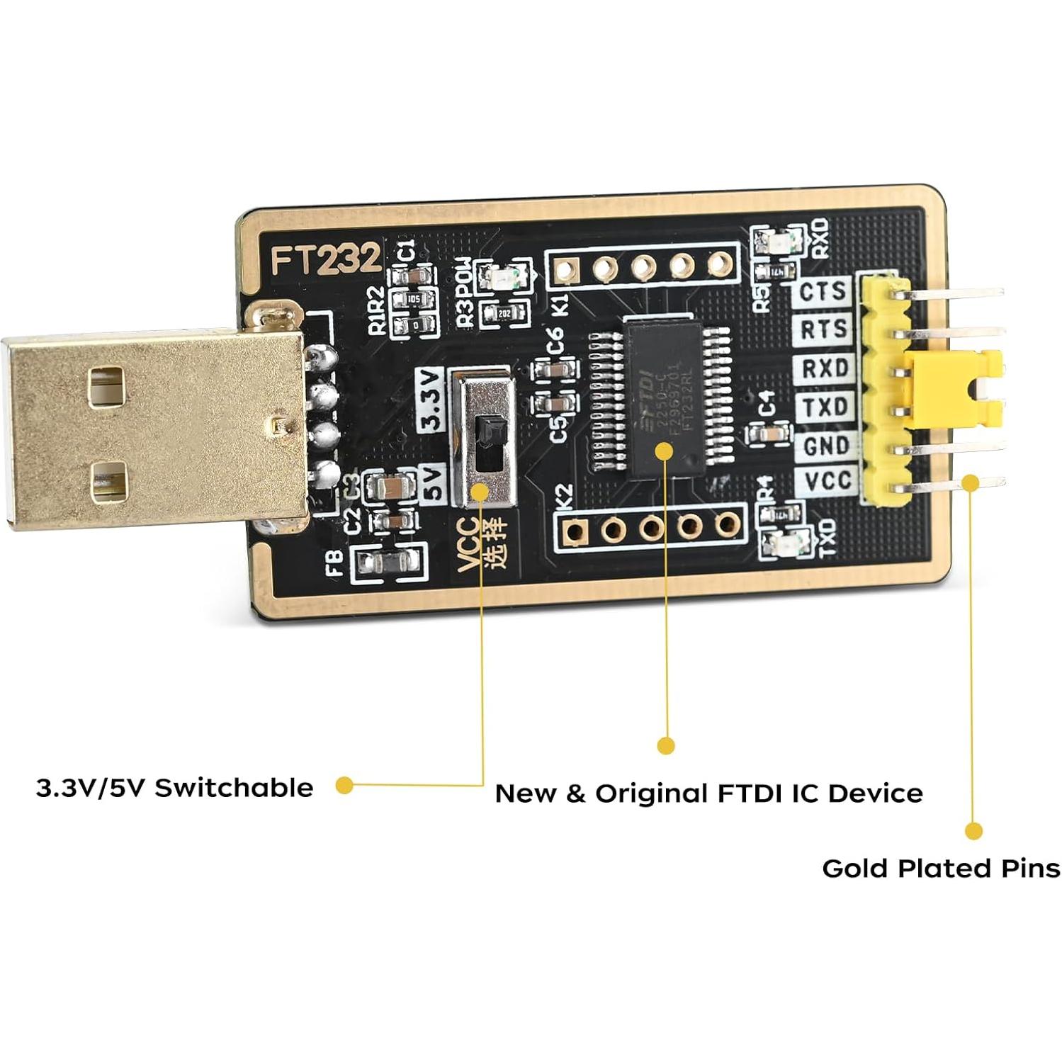 Adaptador USB a TTL FT232RL Podazz - 3.3V/5V, 50g