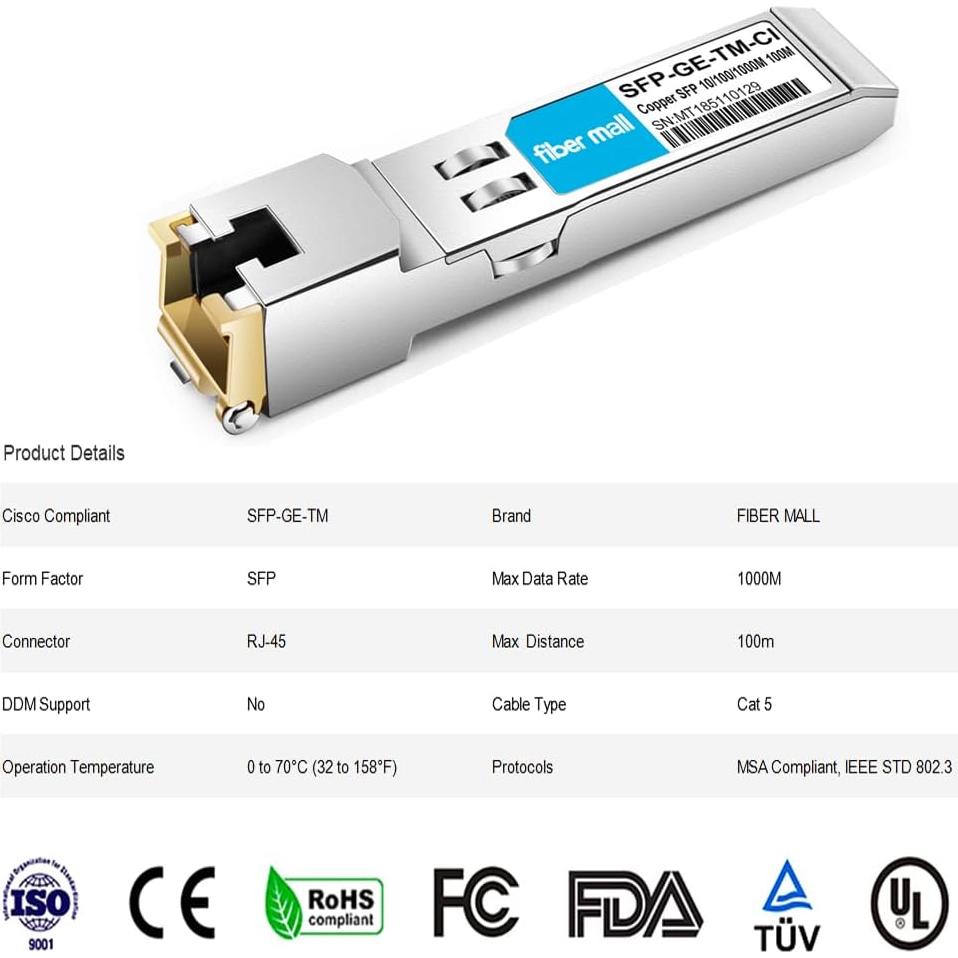 Transceptor SFP-T Fiber Mall 10/100/1000Base-T RJ45 100m