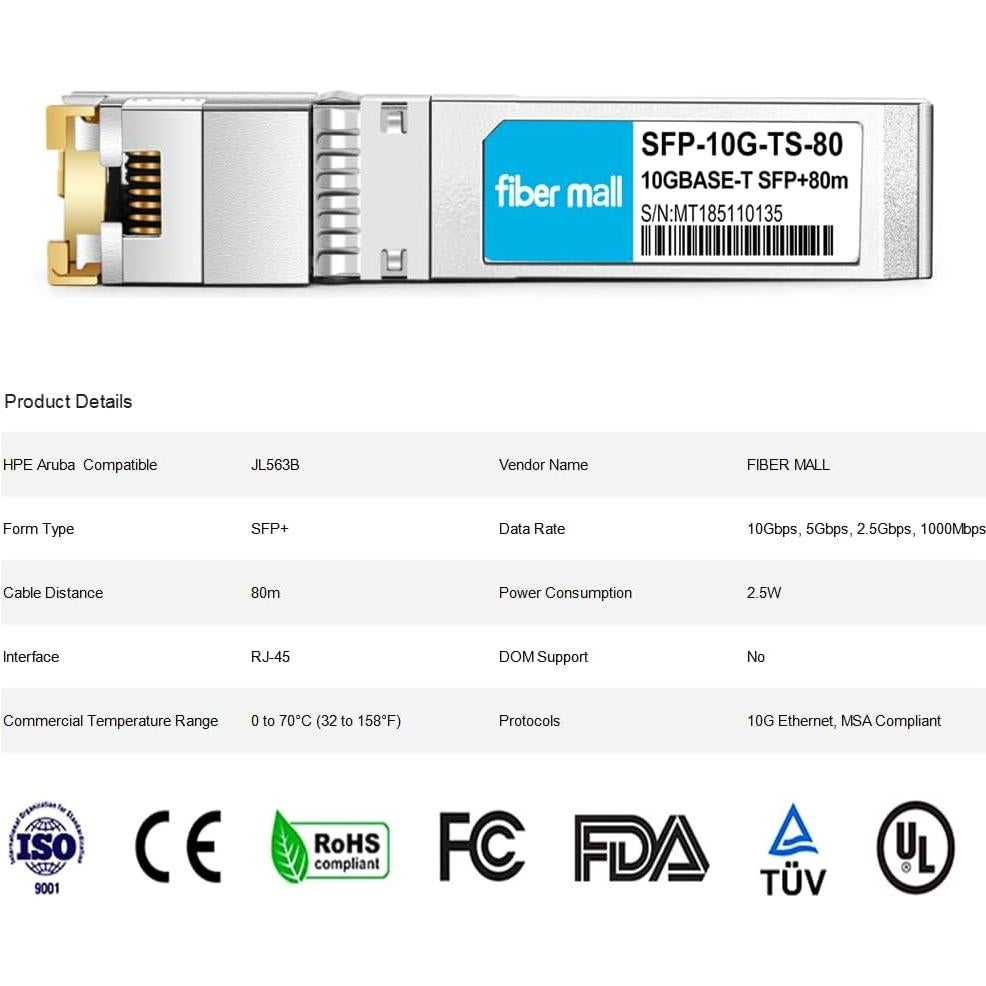 Módulo Transceptor 10G SFP+ Fiber Mall RJ45 80m