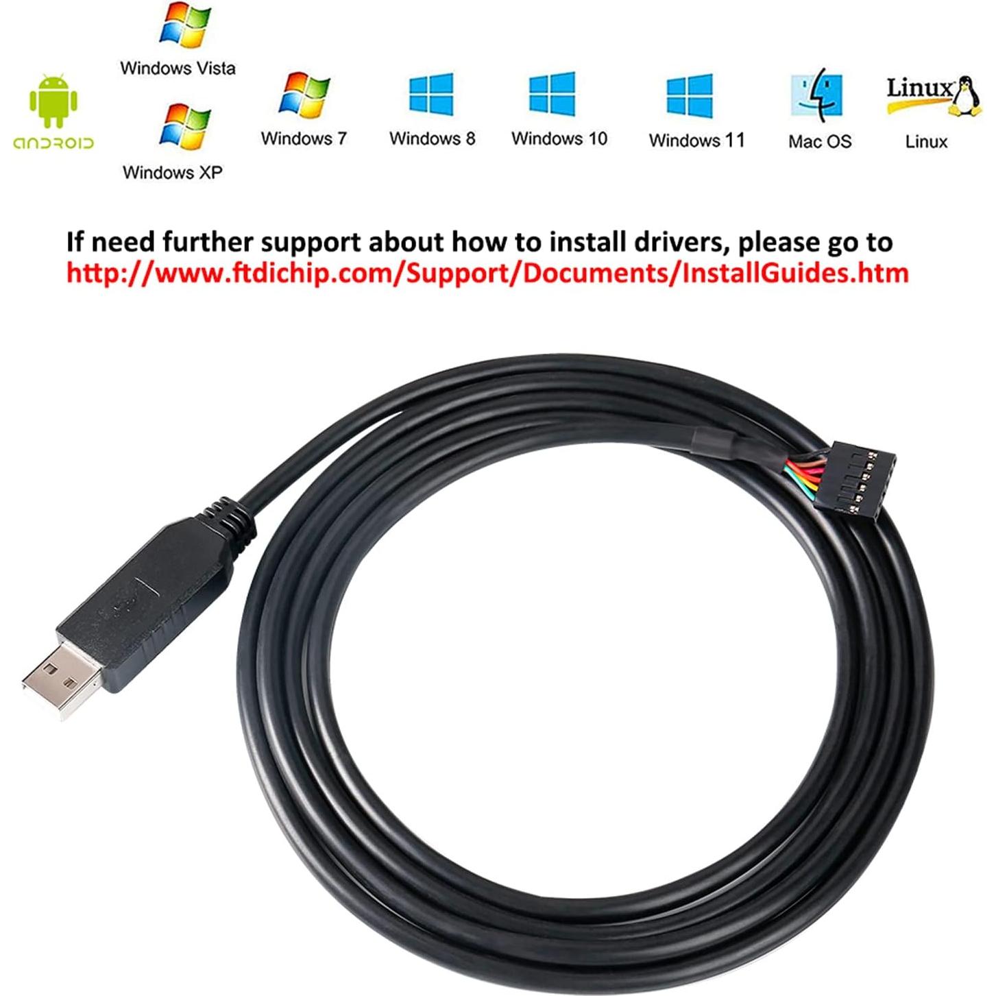 Cable Adaptador USB a TTL DTech 1.83m 5V 6 Pines FT232RL