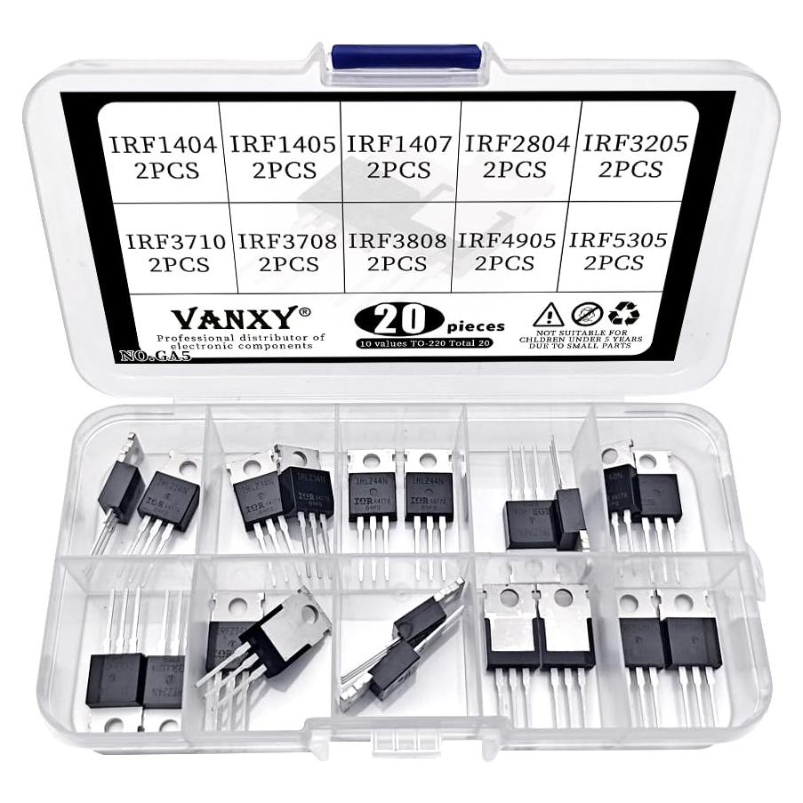 Kit de Transistores MOSFET TO-220 VANXY 20 Pcs IRF1404-IRF5305