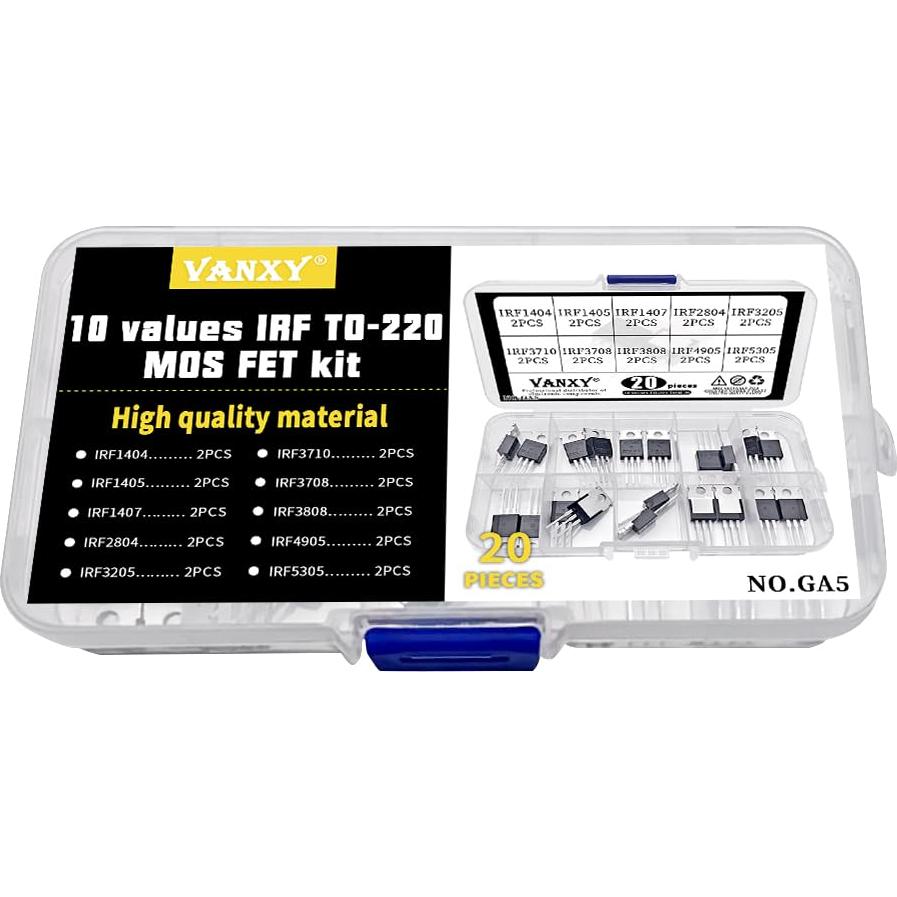 Kit de Transistores MOSFET TO-220 VANXY 20 Pcs IRF1404-IRF5305