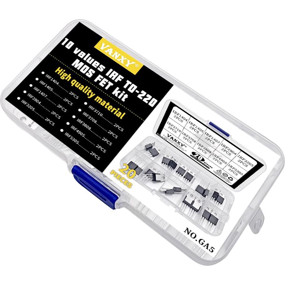 Kit de Transistores MOSFET TO-220 VANXY 20 Pcs IRF1404-IRF5305