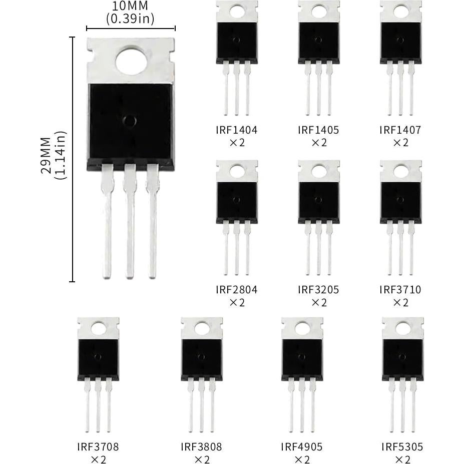 Kit de Transistores MOSFET TO-220 VANXY 20 Pcs IRF1404-IRF5305