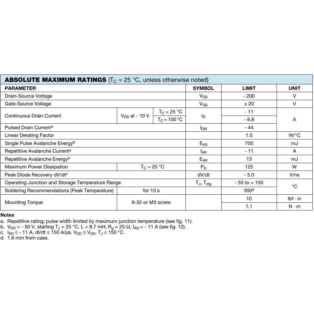 10 Transistores MOSFET P-Channel IRF9640 11A 200V TO-220AB