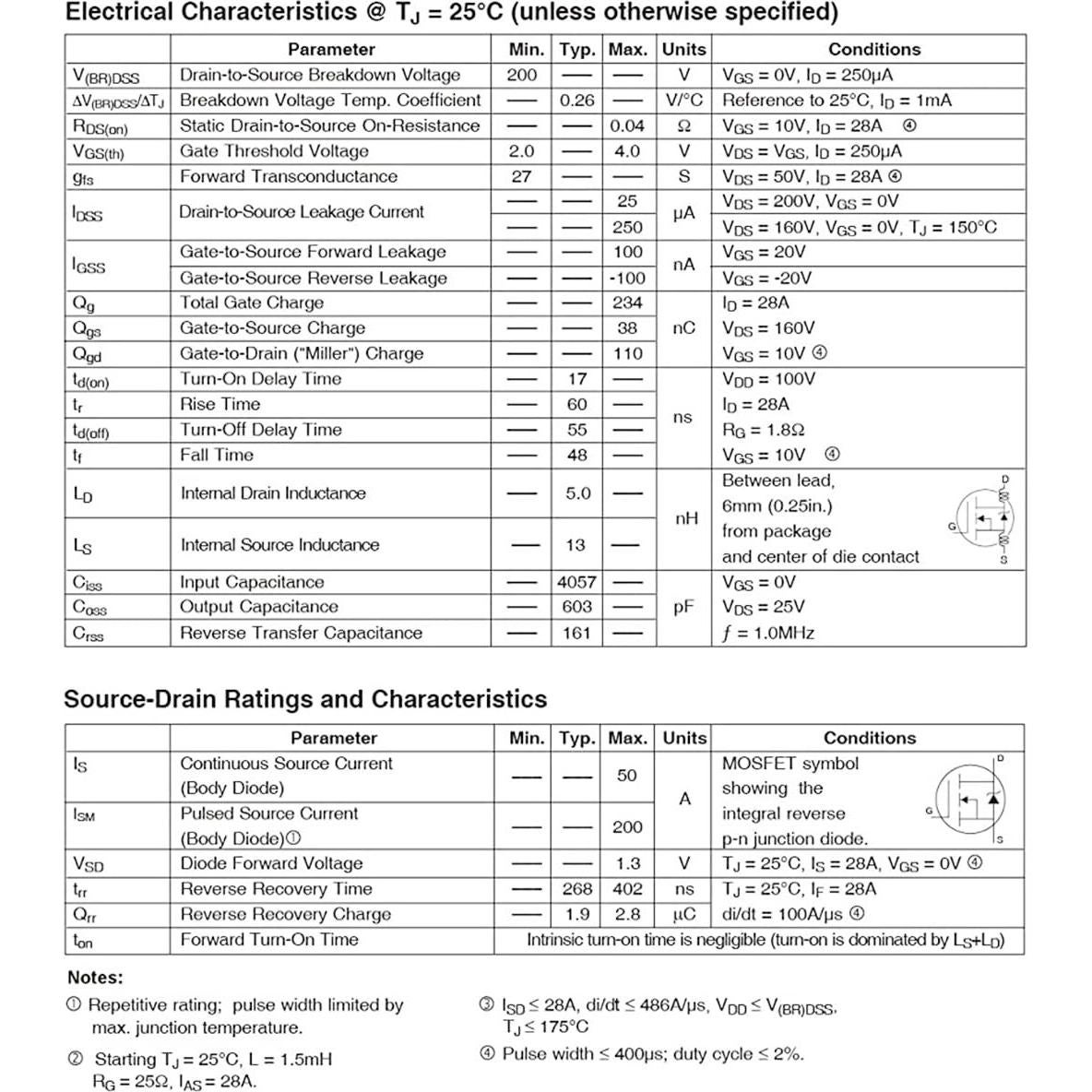 6 Transistores MOSFET IRFP260 N-Canal 200V 50A TO-247