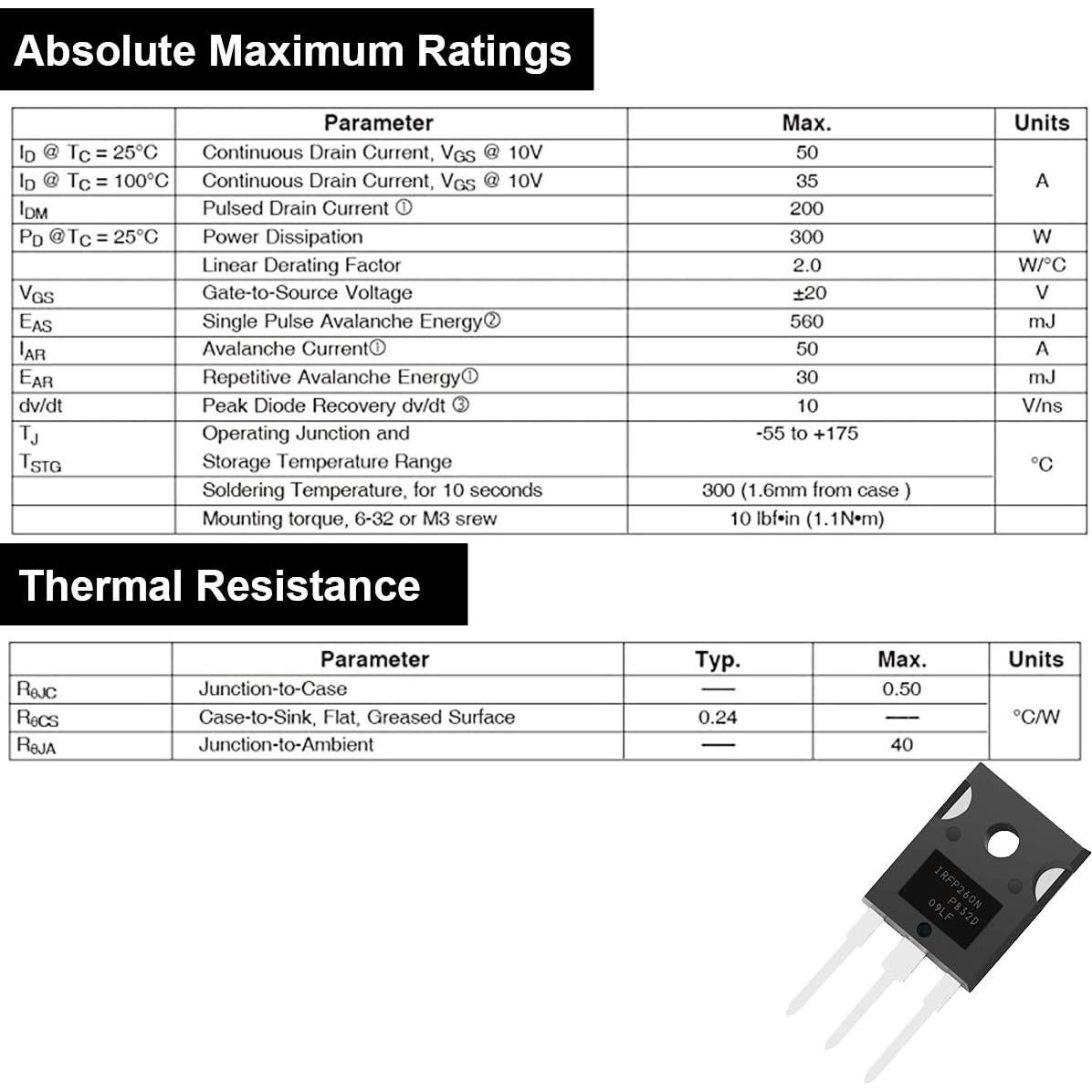 6 Transistores MOSFET IRFP260 N-Canal 200V 50A TO-247