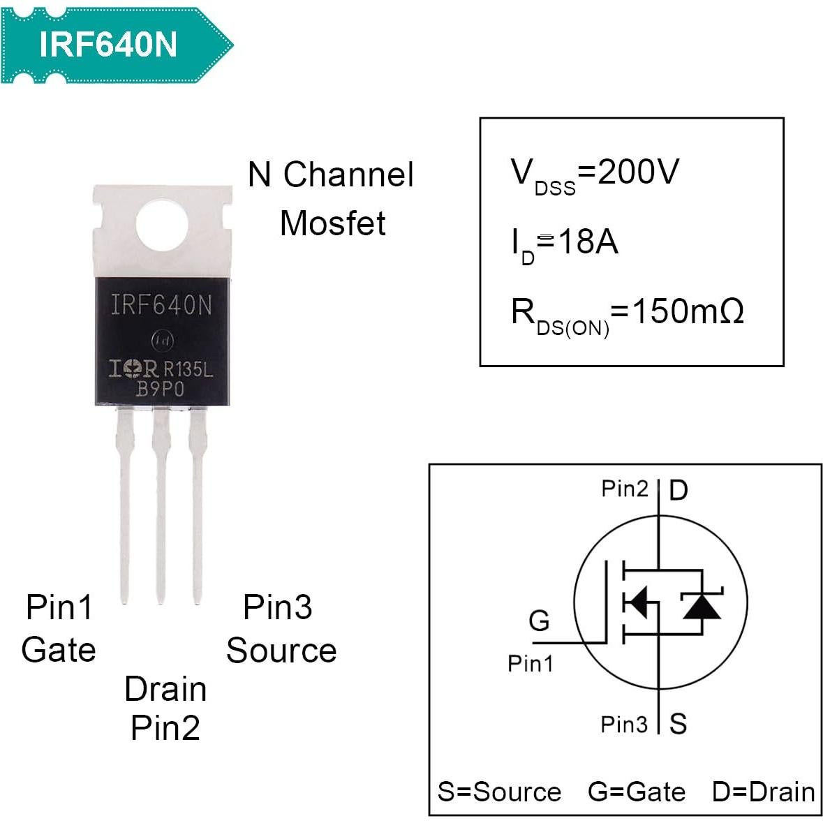 Transistor MOSFET N-Canal IRF640 18A 200V + Kit 20 pcs
