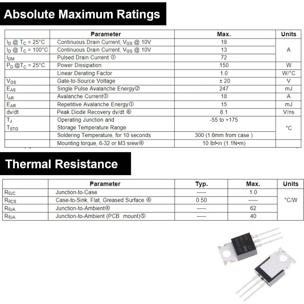 Transistor MOSFET N-Canal IRF640 18A 200V + Kit 20 pcs