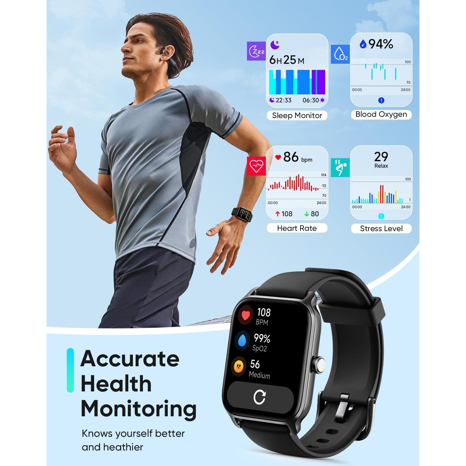 Reloj Inteligente Fitpolo Negro 1.8" Pantalla HD IP68