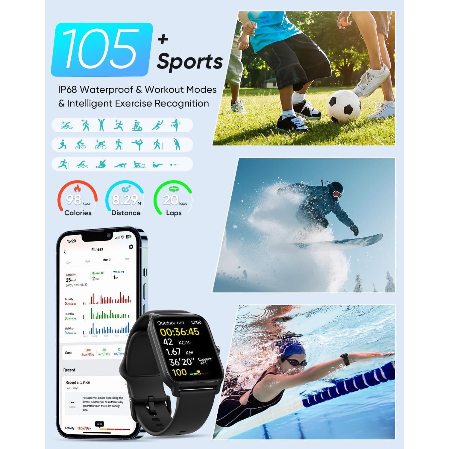 Reloj Inteligente Fitpolo Negro 1.8" Pantalla HD IP68