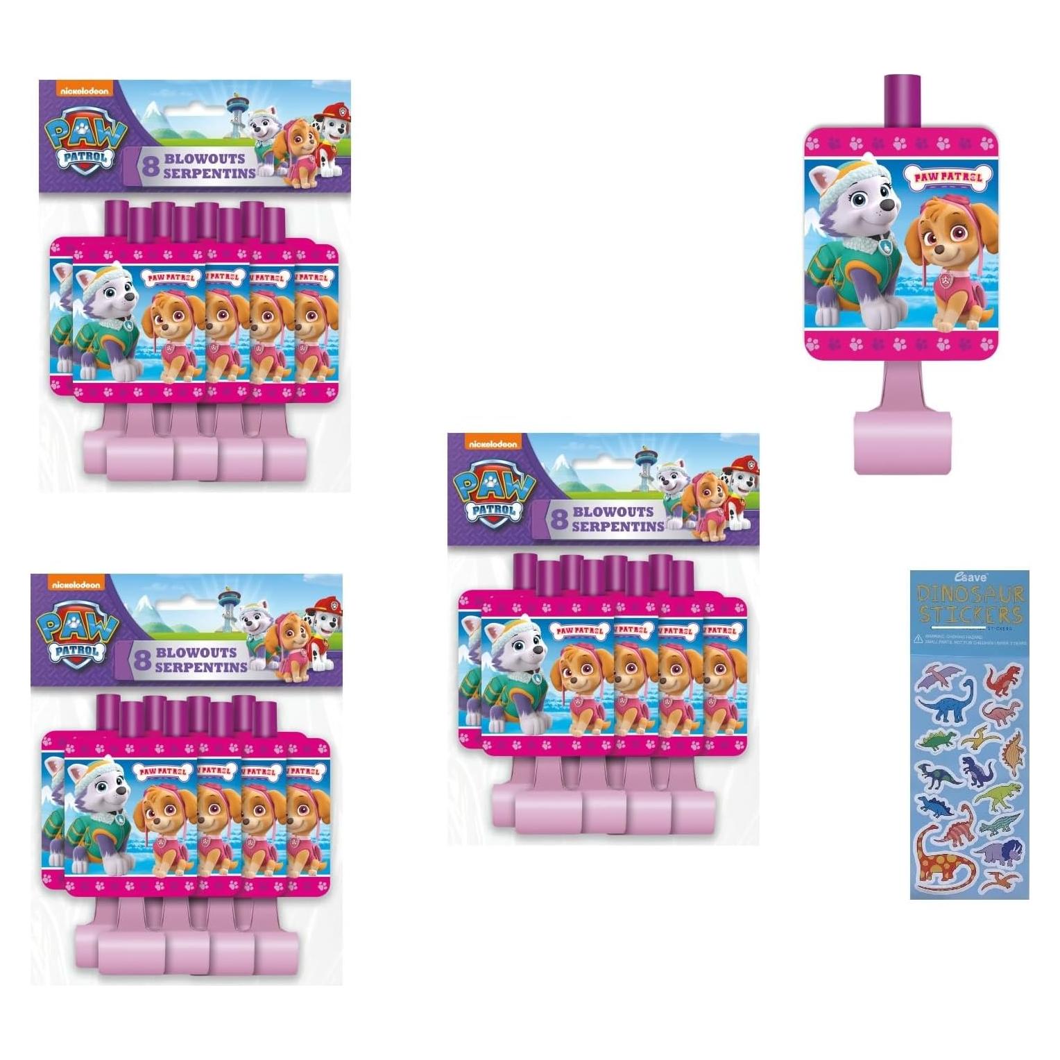 Suministros de Fiesta Paw Patrol Niña Rosa - 24 Silbatos y Stickers