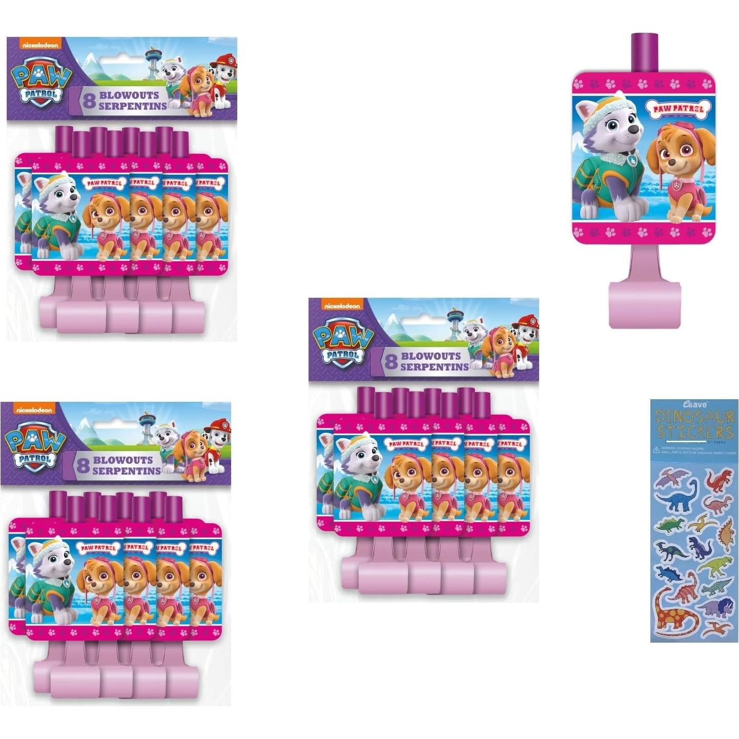 Suministros de Fiesta Paw Patrol Niña Rosa - 24 Silbatos y Stickers