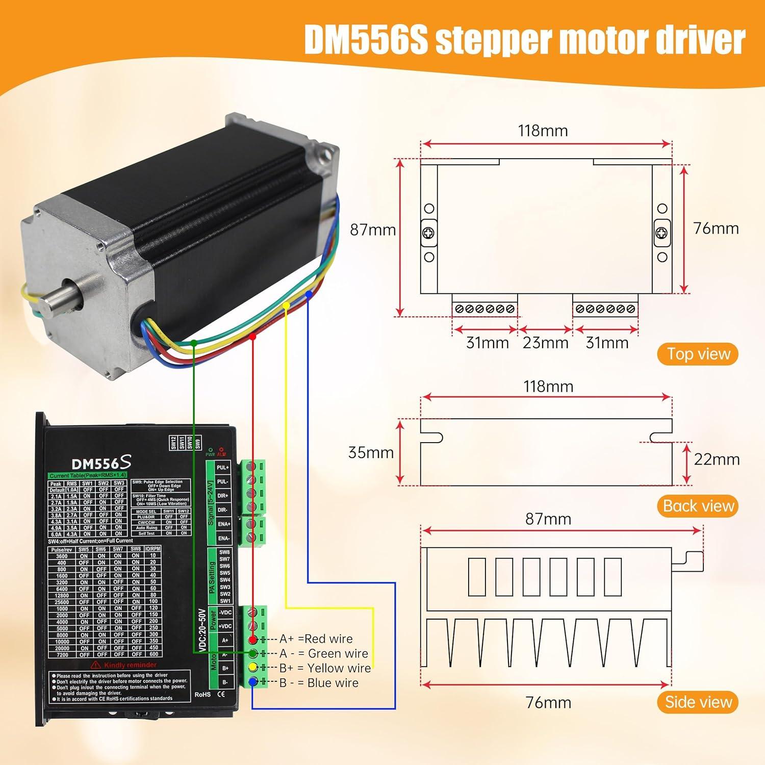 Kit Motor Paso a Paso Nema23 RATTMMOTOR 3 Ejes 2.98Nm USB Mach3