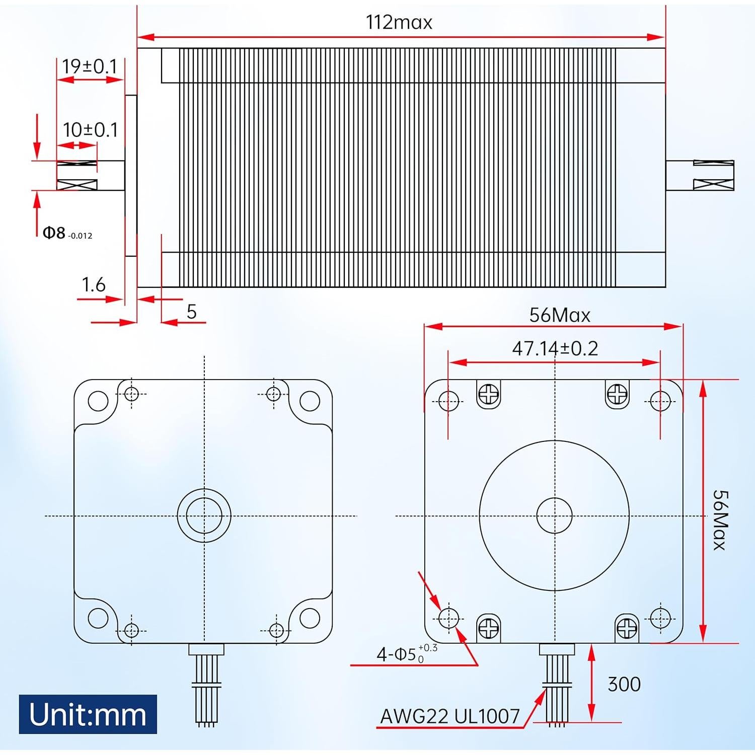 Motor Paso Híbrido Nema 23 3A 2.8Nm 112mm 4Pcs 23HS2430B