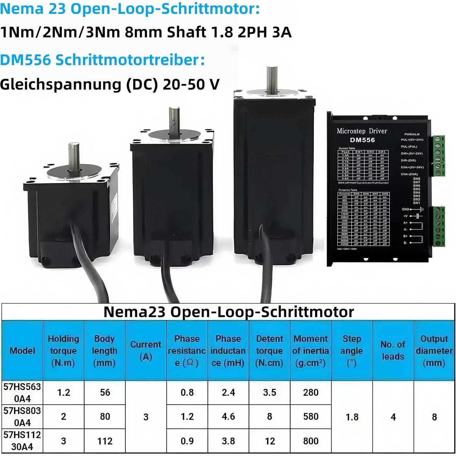 Kit Motor Paso a Paso Nema 23 57mm 1.2Nm 3 Ejes + Controlador DM556