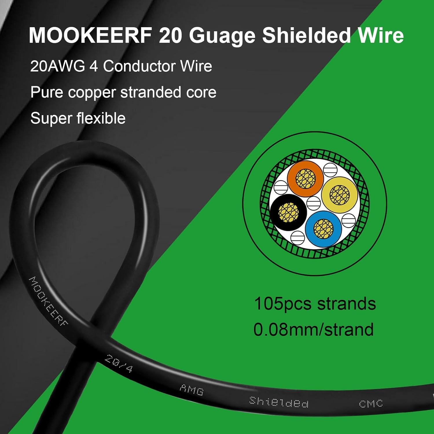 Cable Blindado 4 Conductores 20 AWG MOOKEERF 30.48m Cobre Puro