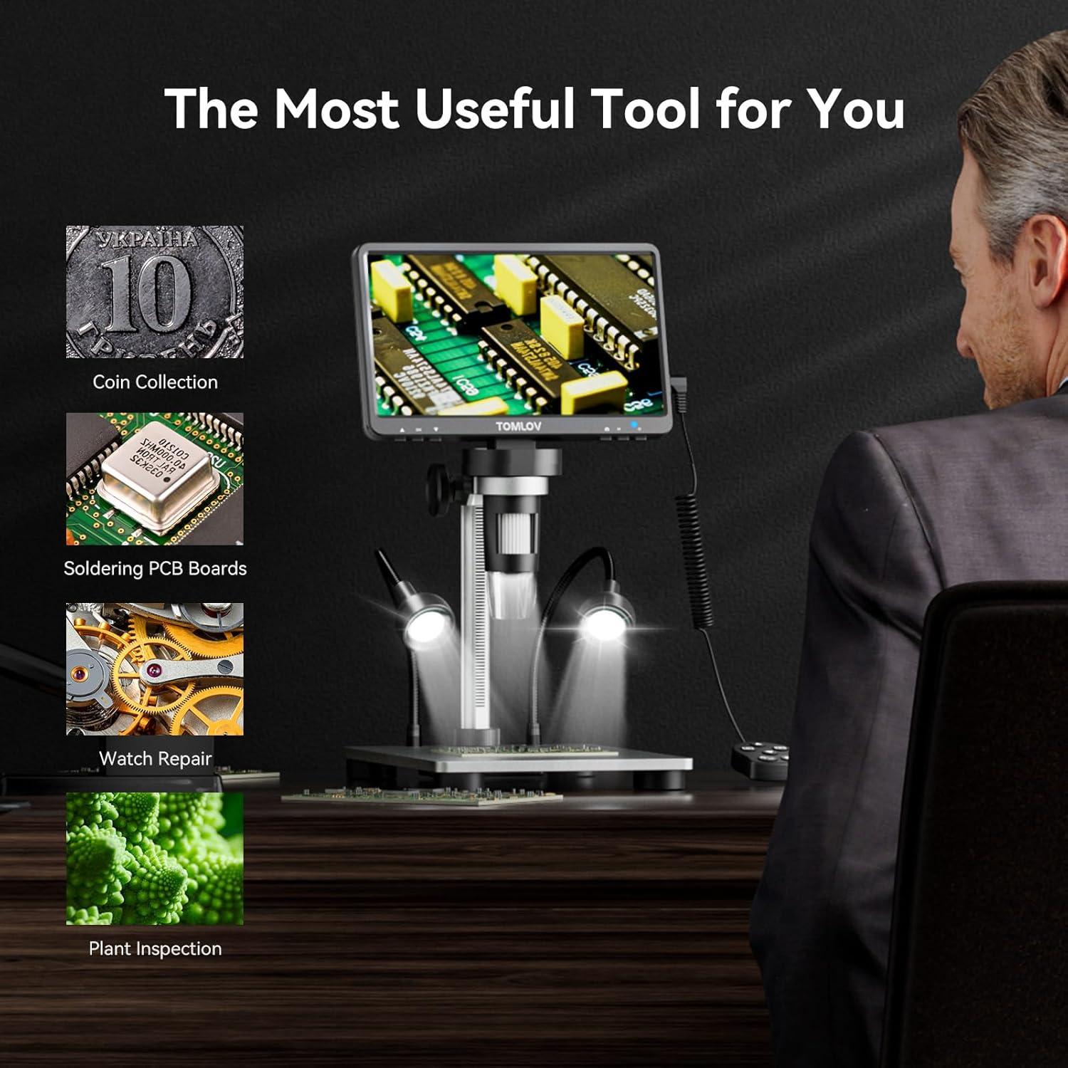 Microscopio Digital TOMLOV DM9 12MP 1080P 1200X Plata