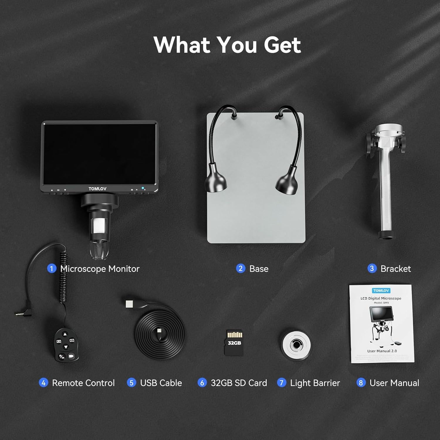 Microscopio Digital TOMLOV DM9 12MP 1080P 1200X Plata