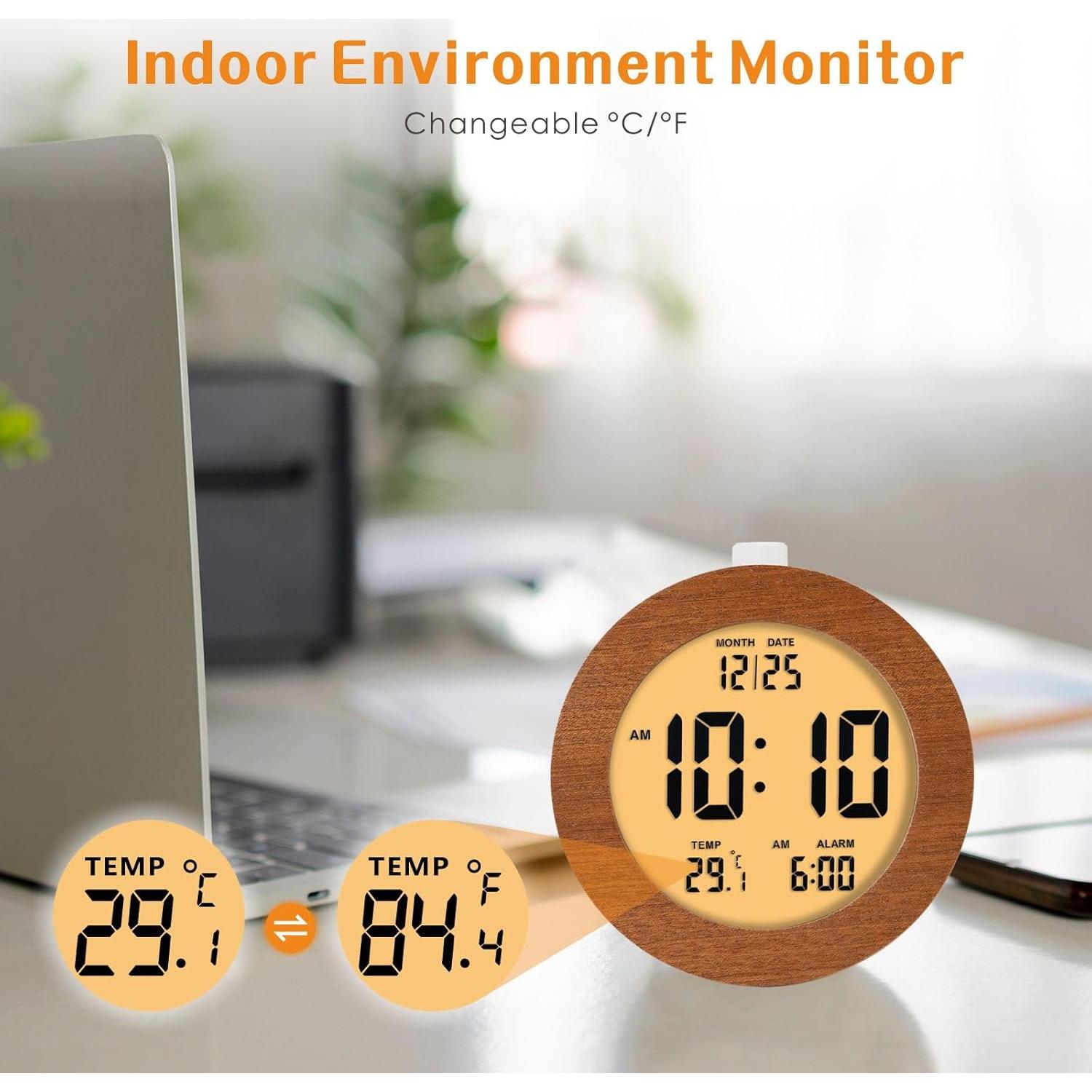 Reloj Despertador Digital Plumeet de Madera Sapele 10.4 cm