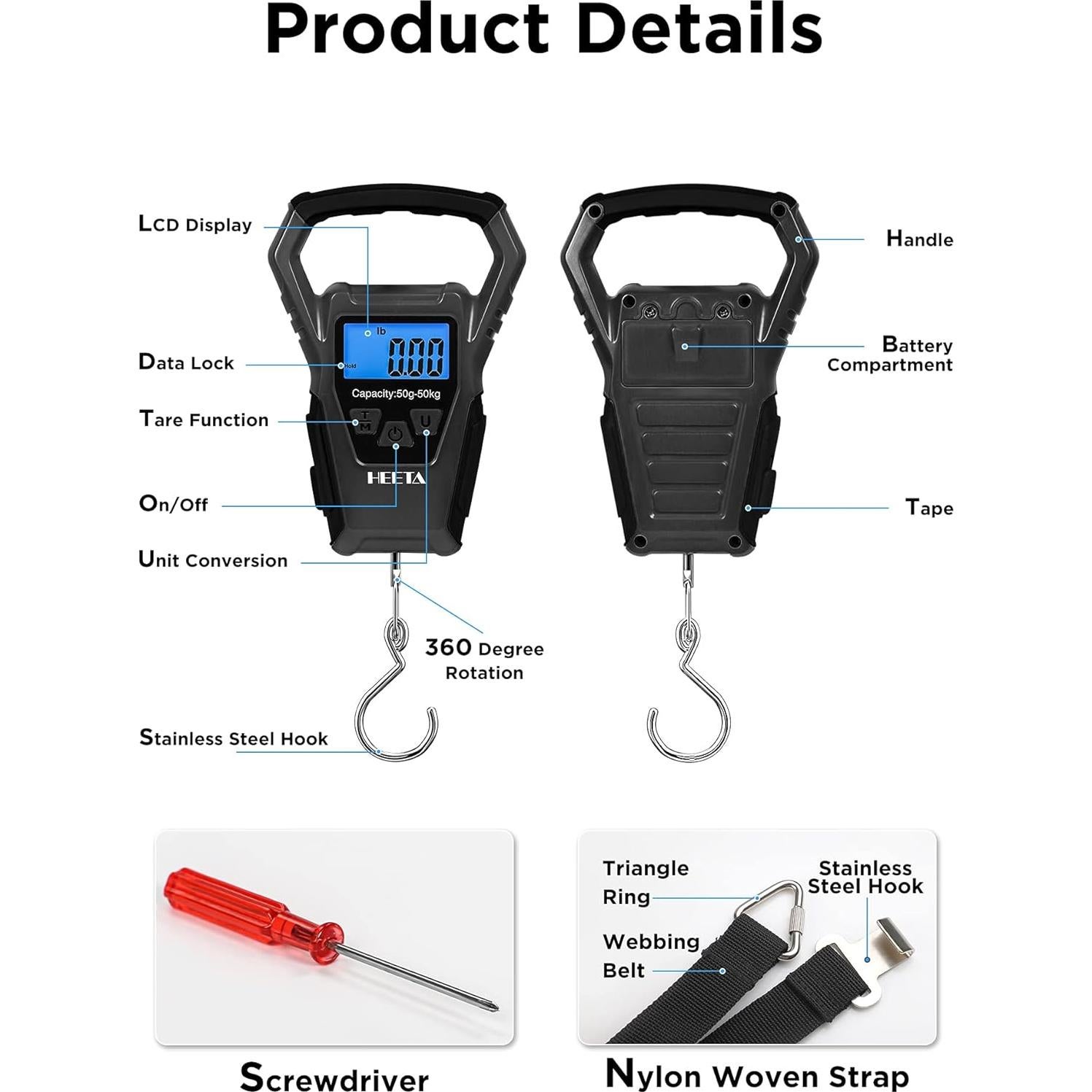 Balanza Digital Impermeable HEETA 50kg con Pantalla LCD