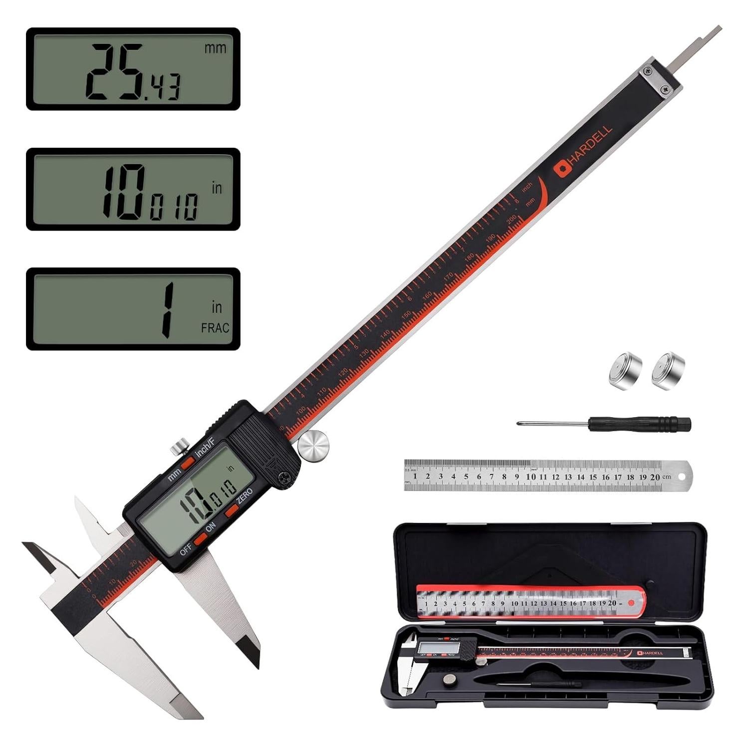 Calibre Digital HARDELL 20.32 cm con Pantalla LCD y Acero Inoxidable