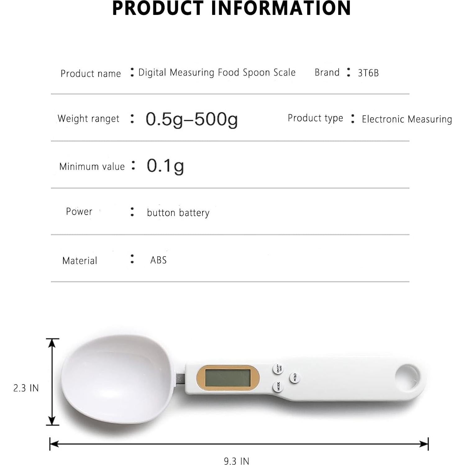 Cuchara de Balanzas Digitales 3T6B 0.5g-500g con Pantalla LCD