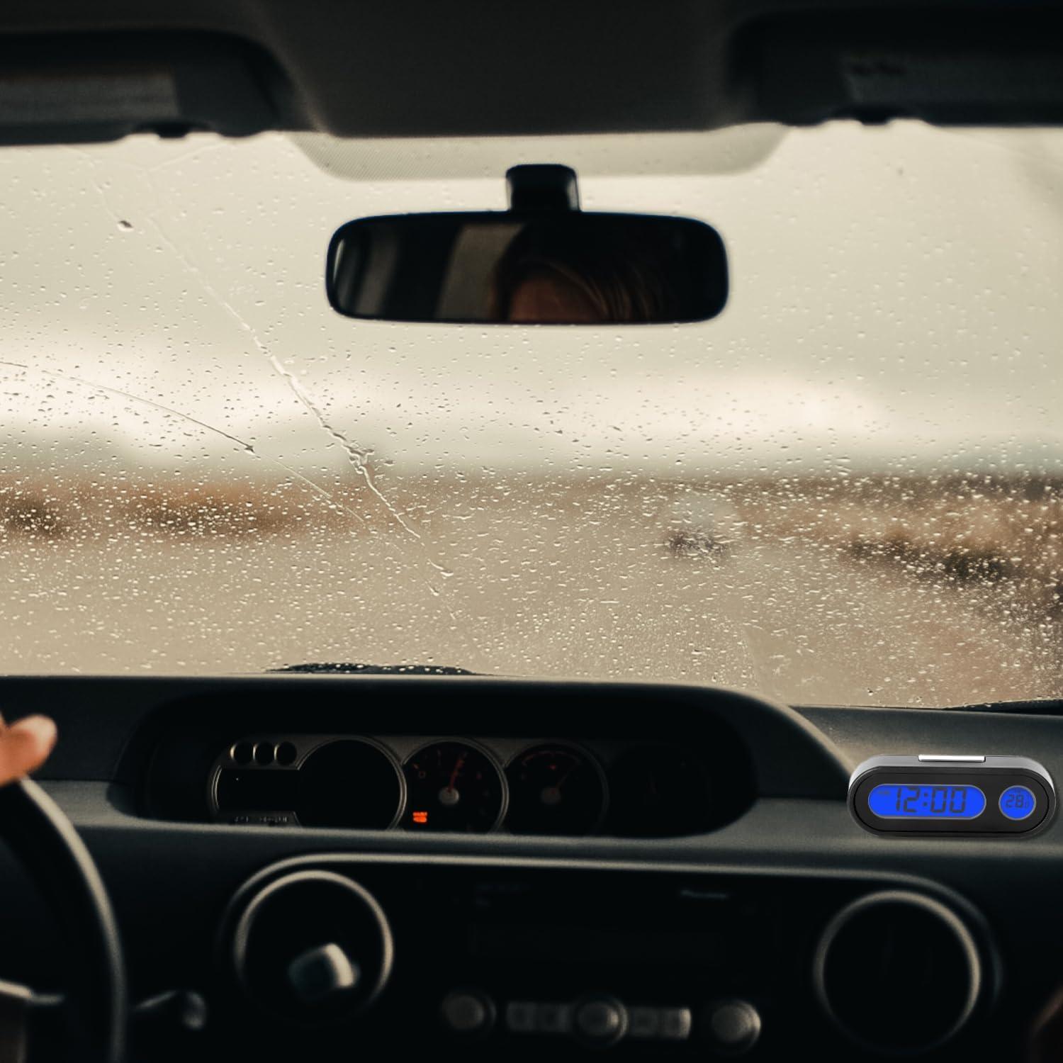 Reloj Digital de Coche FJPTKELLY con Termómetro y Luz Azul