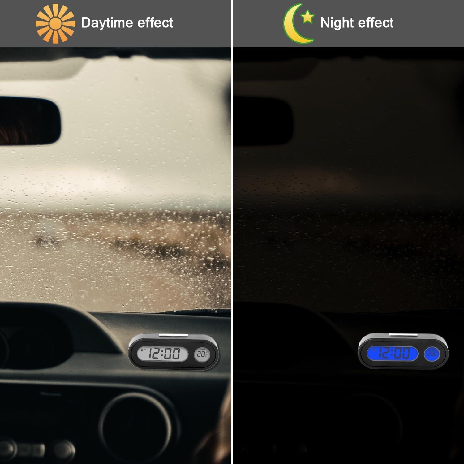 Reloj Digital de Coche FJPTKELLY con Termómetro y Luz Azul