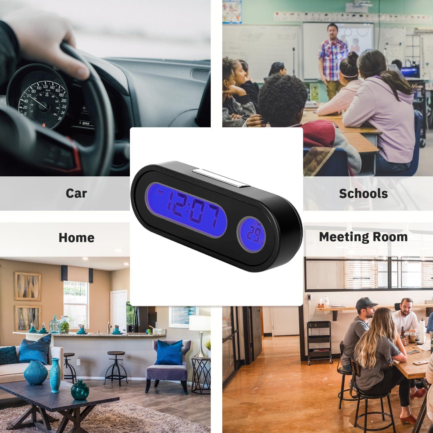 Reloj Digital de Coche FJPTKELLY con Termómetro y Luz Azul