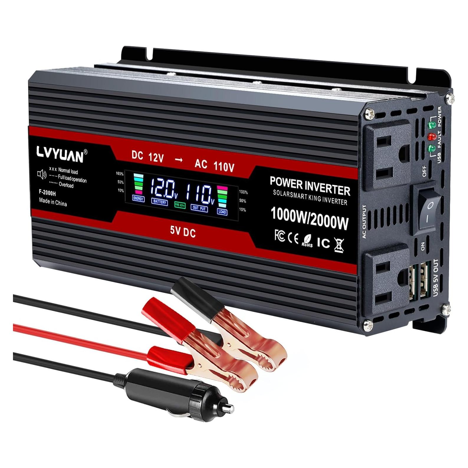 Inversor de Potencia 1000W LVYUAN 12V a 220V con LCD
