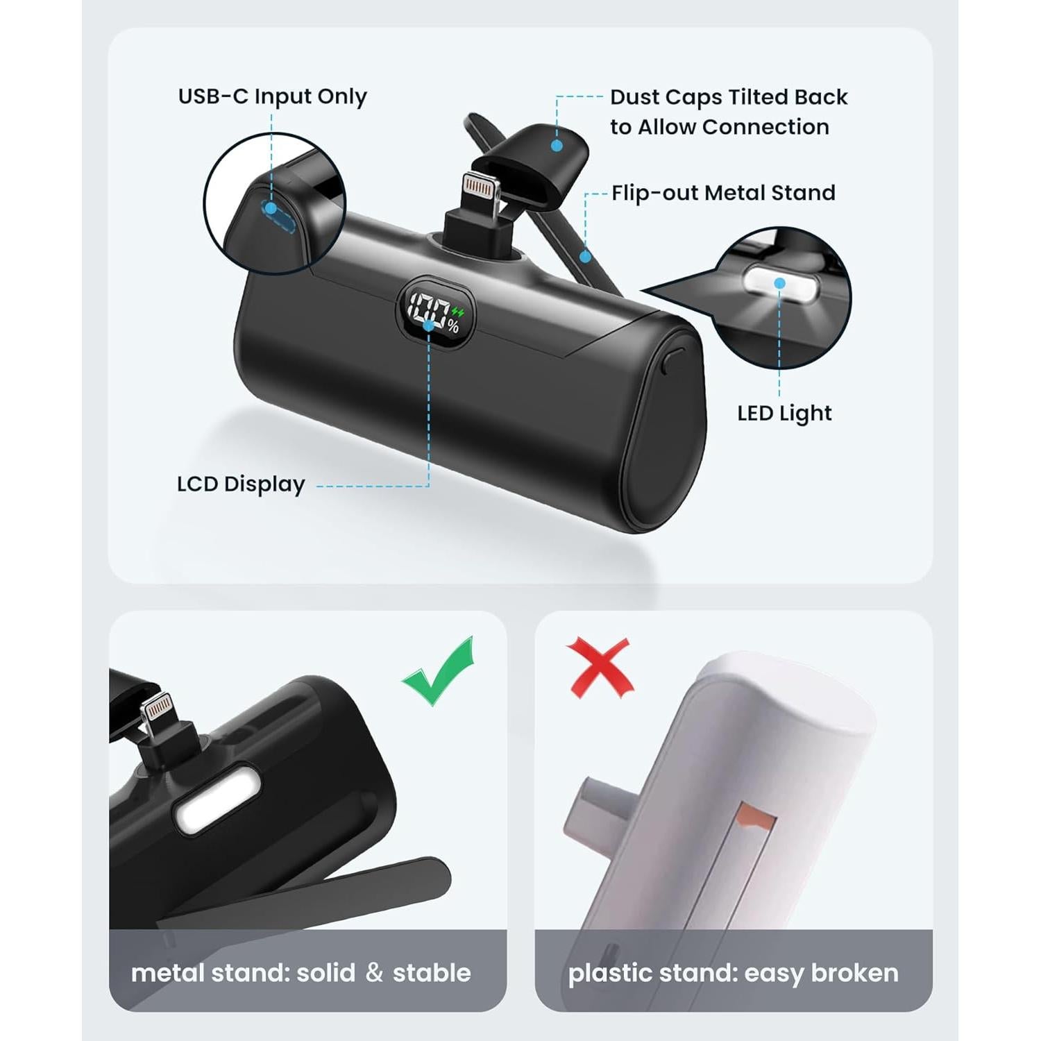 Cargador Portátil Mini 5000mAh SHENZHEN con Soporte y LCD