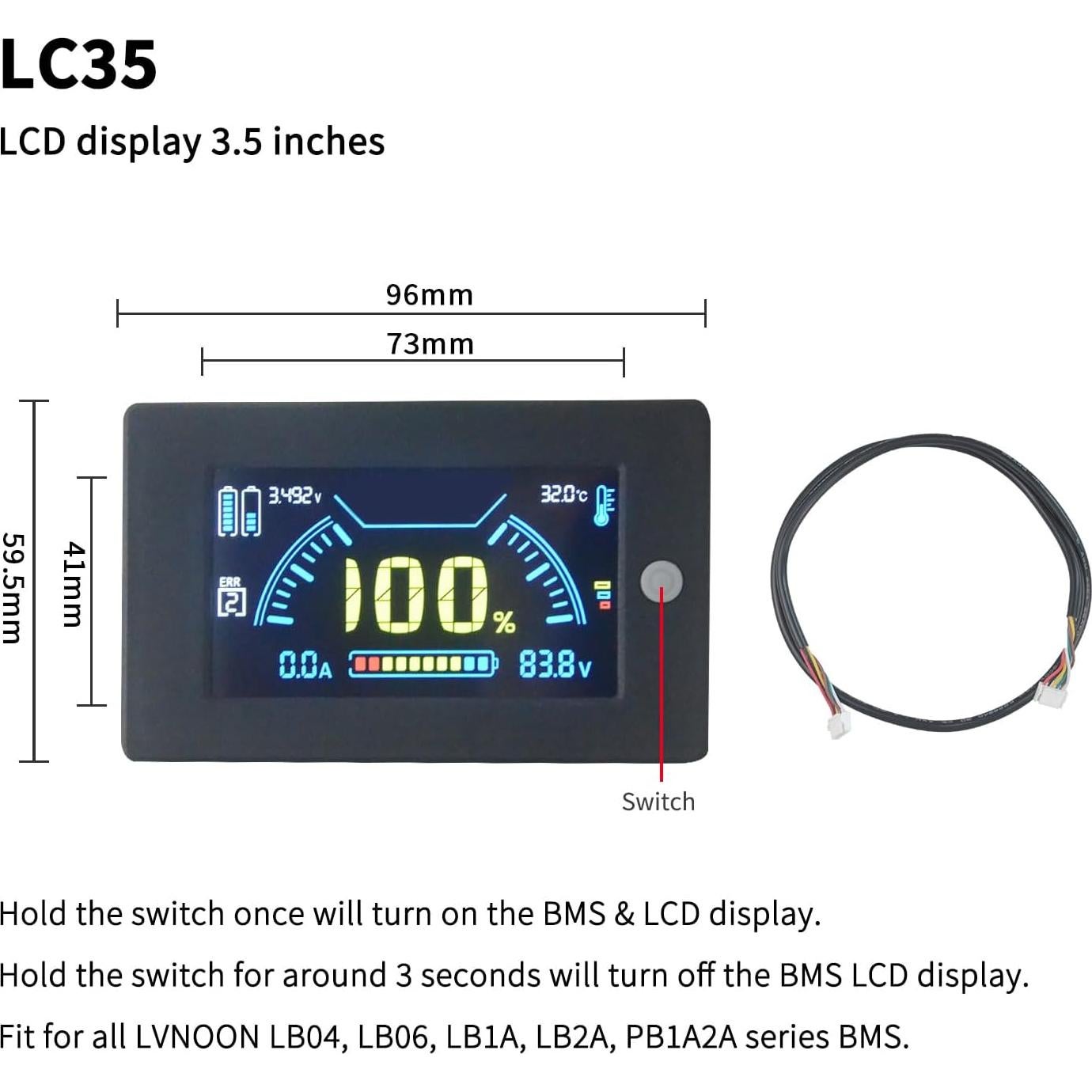 Pantalla LCD 3.5" LC35 para Inversor BMS LVNOON 8-16S