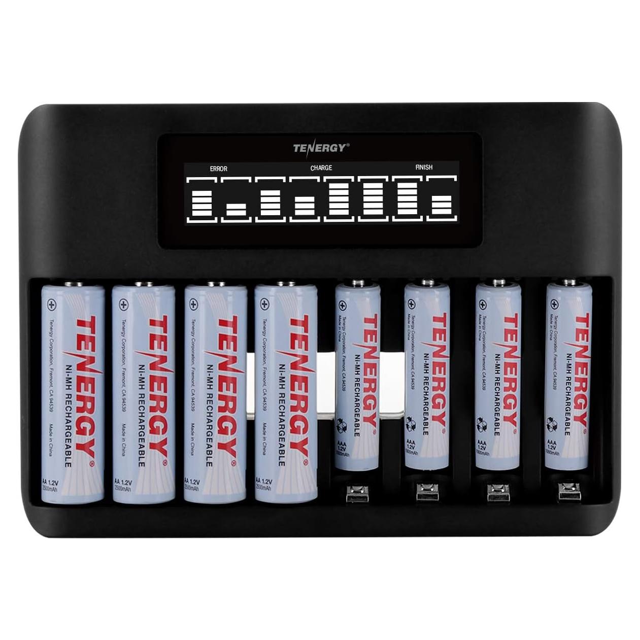 Cargador Rápido Tenergy TN480U con 4 Baterías AA 2500mAh y AAA 1000mAh