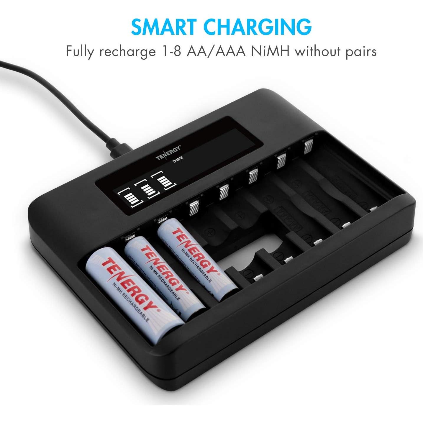 Cargador Rápido Tenergy TN480U con 4 Baterías AA 2500mAh y AAA 1000mAh