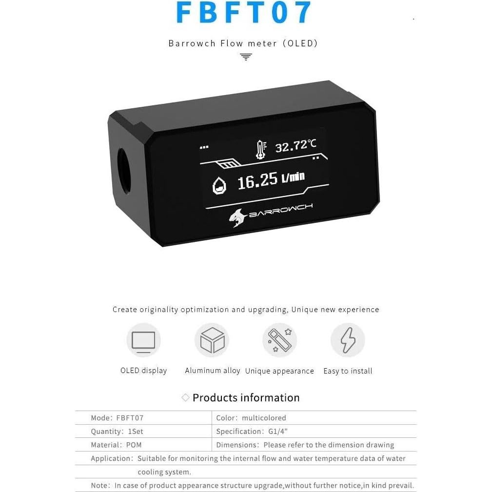 Pantalla OLED Barrowch FBFT07 Temperatura y Flujo Agua