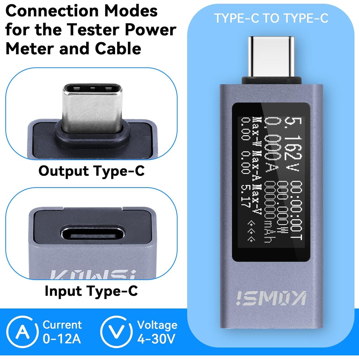 Medidor de Potencia Digital KOWSI KWS-2301C Type-C 4-30V 0-12A
