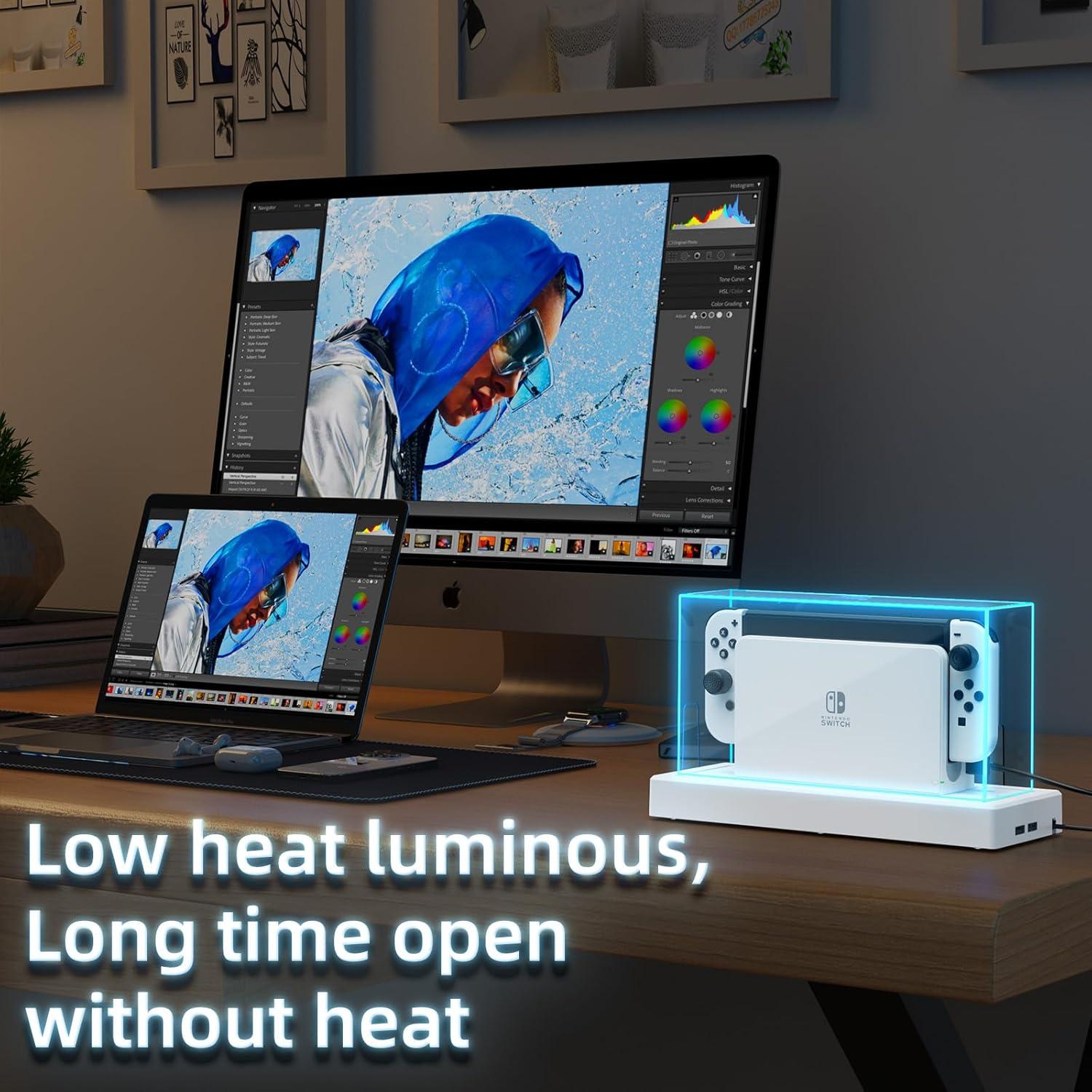 Cubierta de Polvo HSTOP para Nintendo Switch OLED con Luz LED