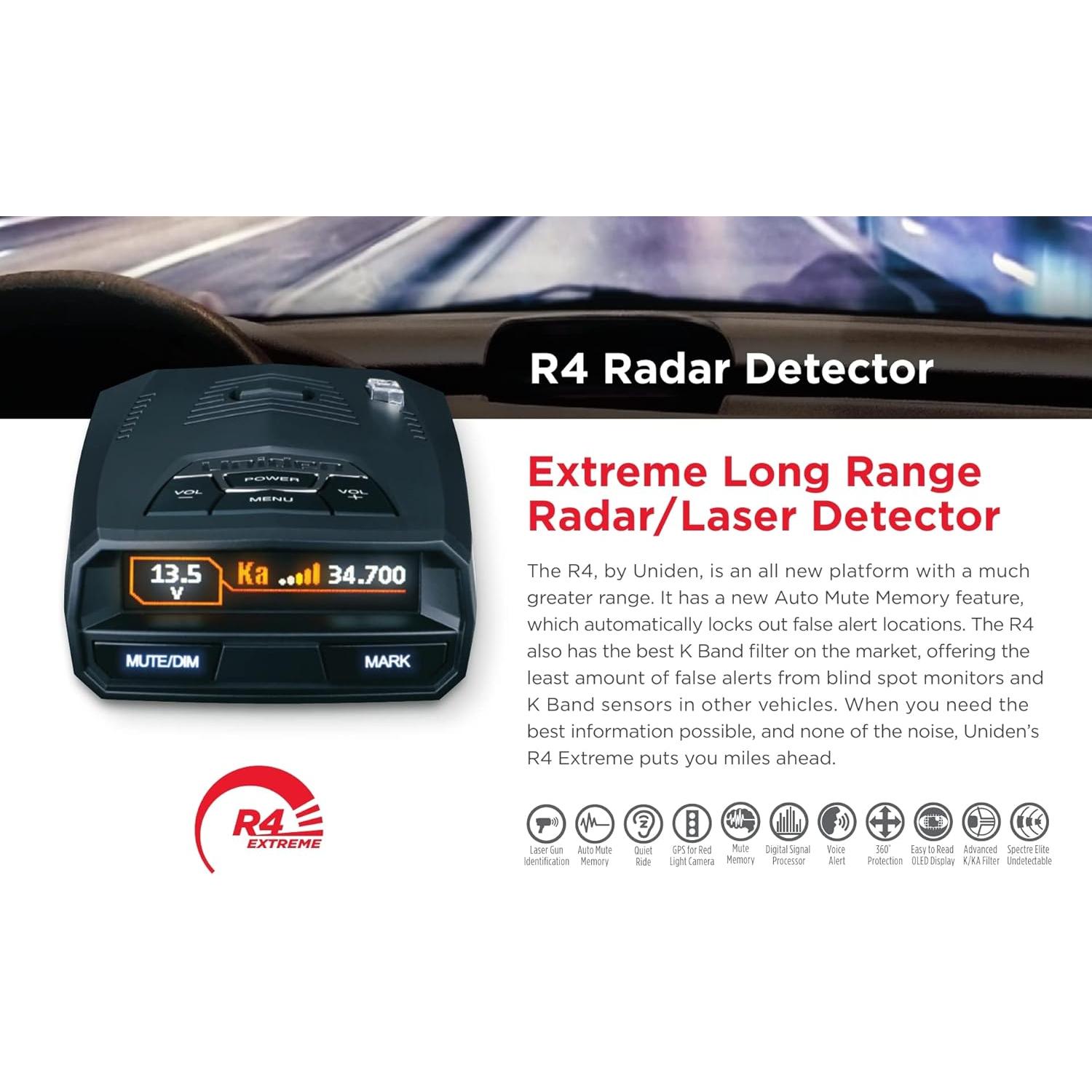 Detector de Radar Lásers Uniden R4 con GPS y Alertas de Voz
