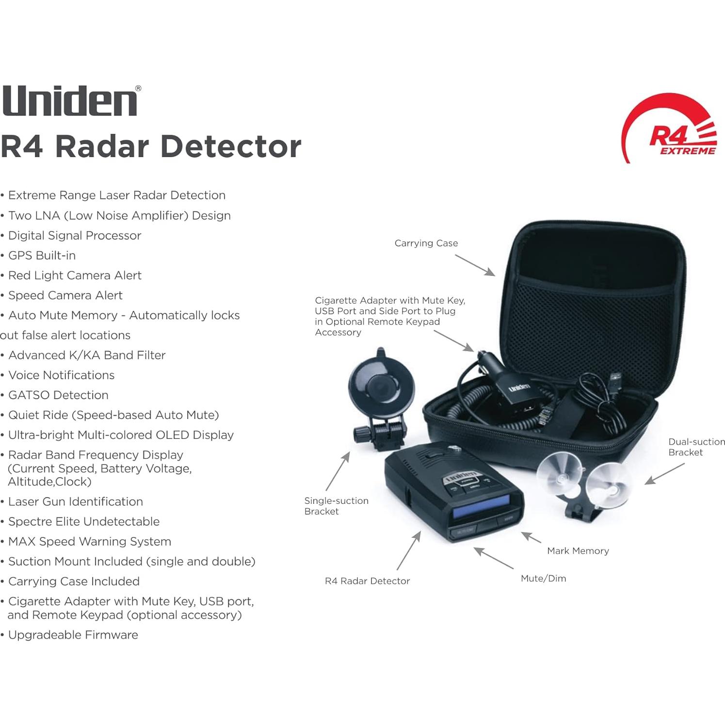 Detector de Radar Lásers Uniden R4 con GPS y Alertas de Voz