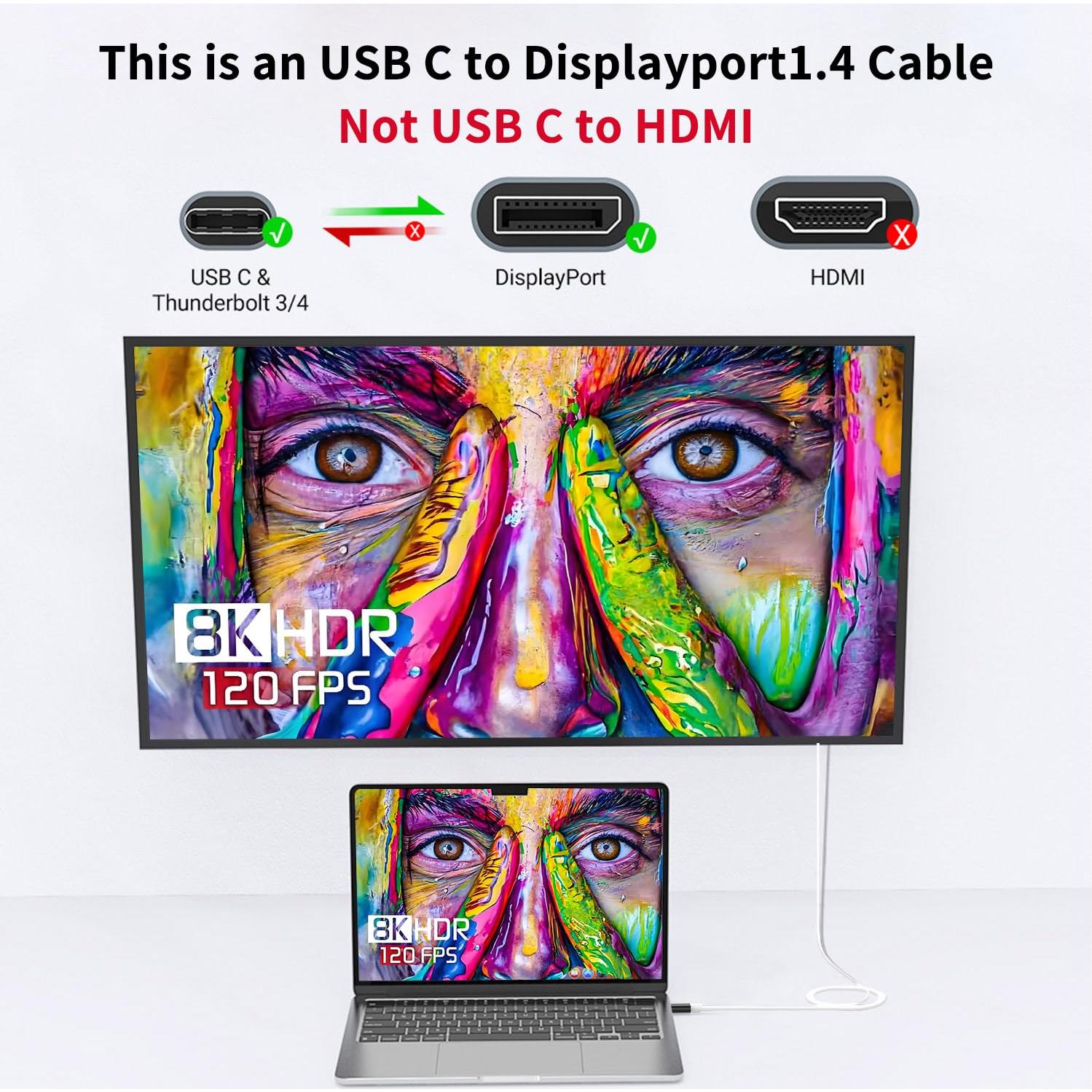 Cable USB C a DisplayPort Boreguse 8K 2m 100W para Switch