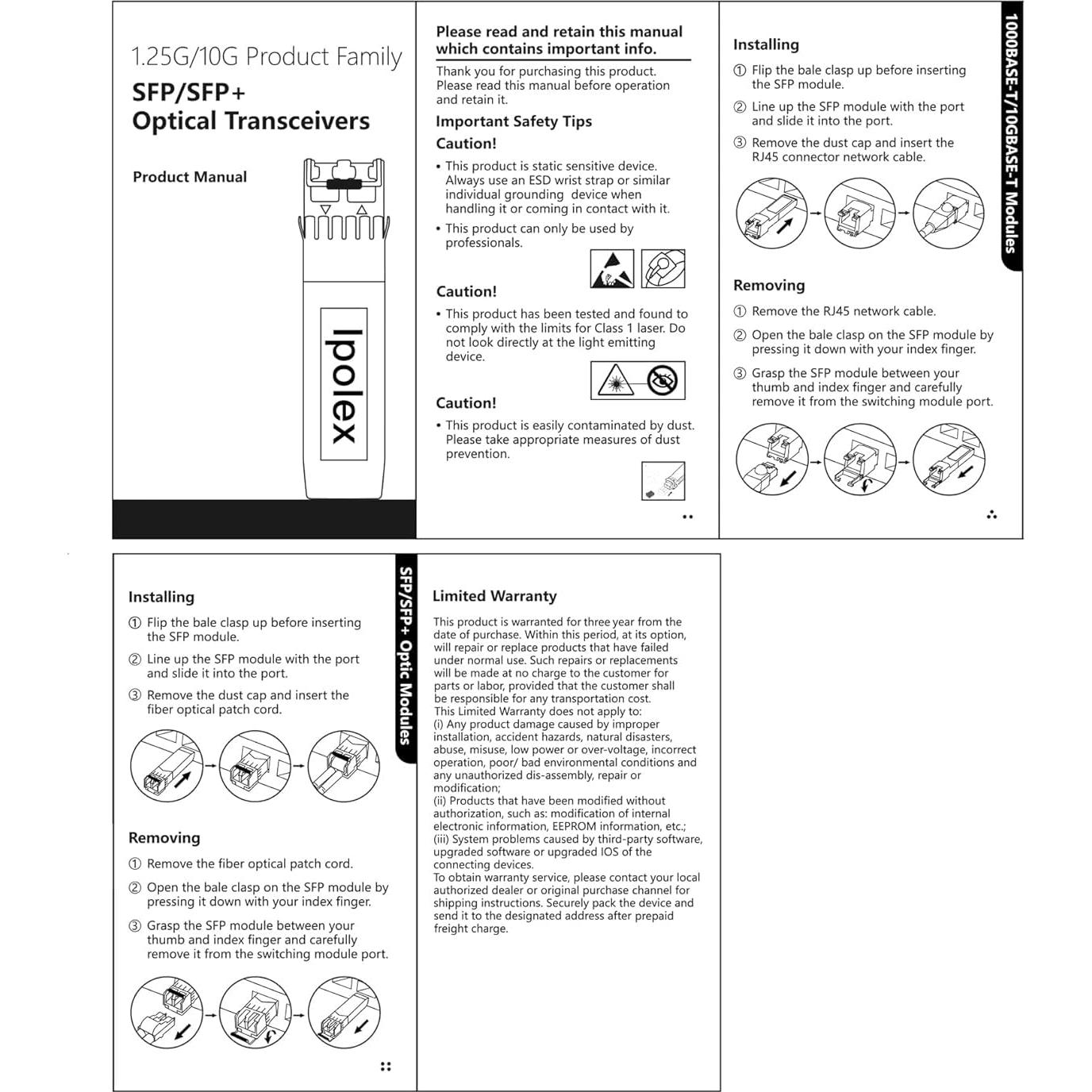 Transceptor SFP a RJ45 ipolex 1000Base-T 10 unidades 100m