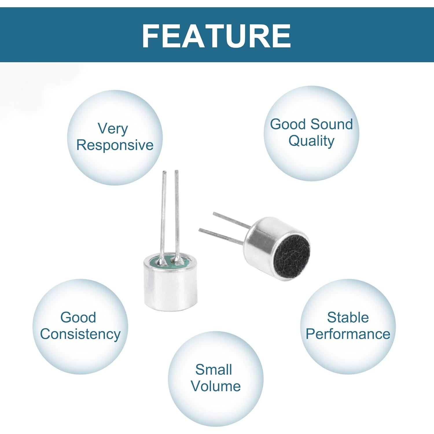 Micrófono Electret 6050 uxcell 30 Pcs 6x5mm para PCB