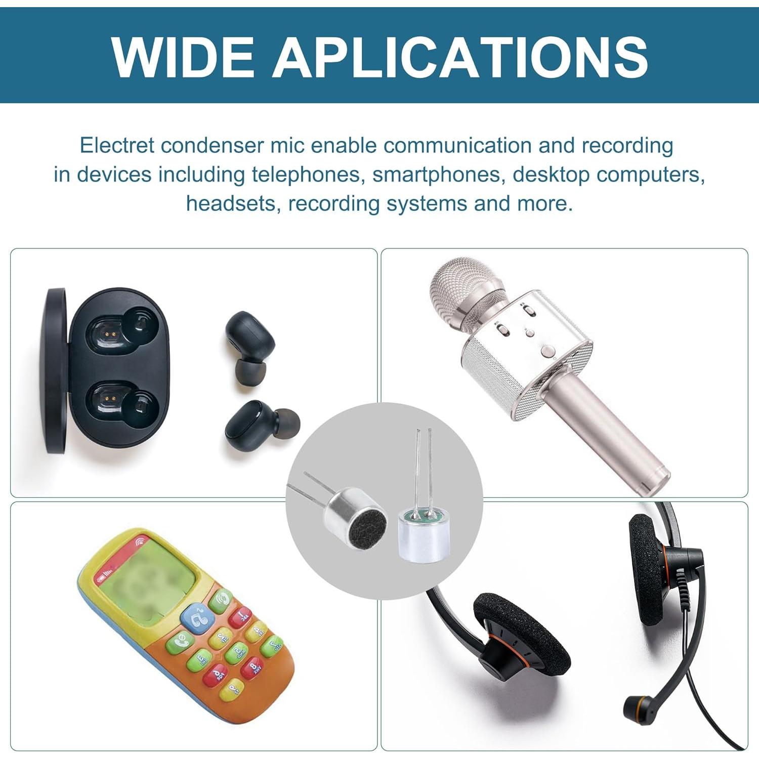 Micrófono Electret 6050 uxcell 30 Pcs 6x5mm para PCB