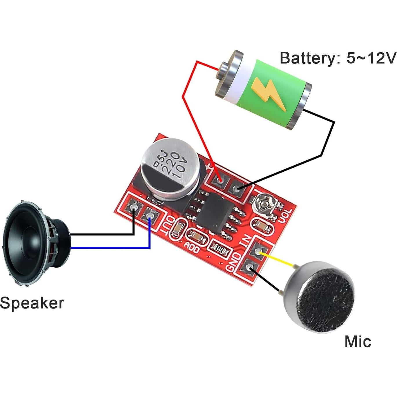 Amplificador Microfono Electret Alinan 5V-12V 750mW Ajustable