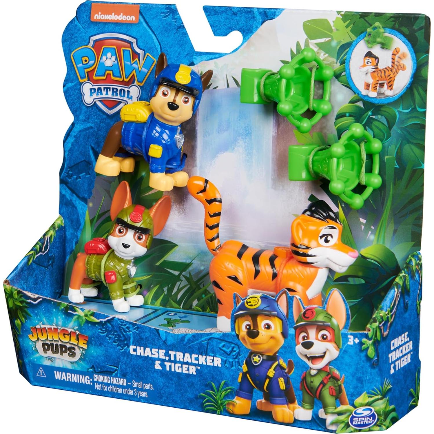 PAW Patrol Jungle Pups, Figurines Articulées Chase, Tracker & Tiger Avec Lance-Projectile, Jouets Pour Les garçons et, Black