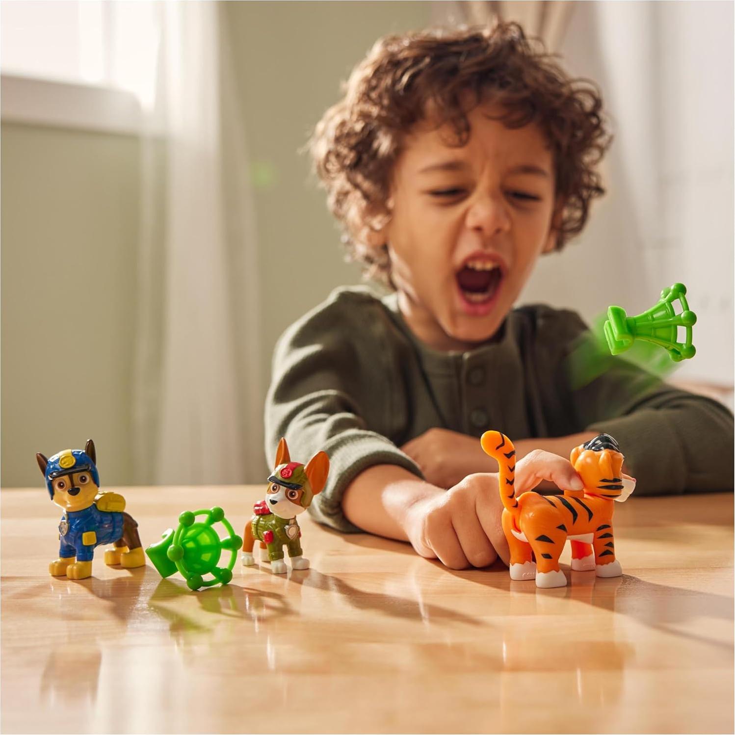 PAW Patrol Jungle Pups, Figurines Articulées Chase, Tracker & Tiger Avec Lance-Projectile, Jouets Pour Les garçons et, Black