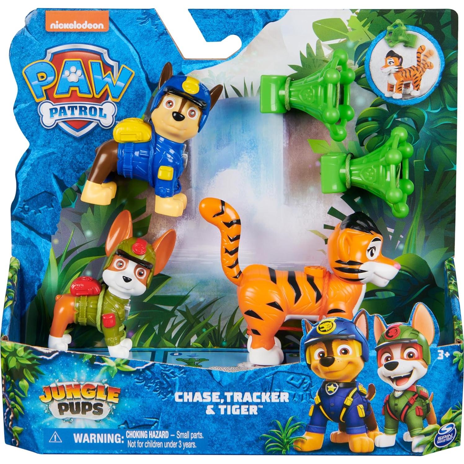 PAW Patrol Jungle Pups, Figurines Articulées Chase, Tracker & Tiger Avec Lance-Projectile, Jouets Pour Les garçons et, Black