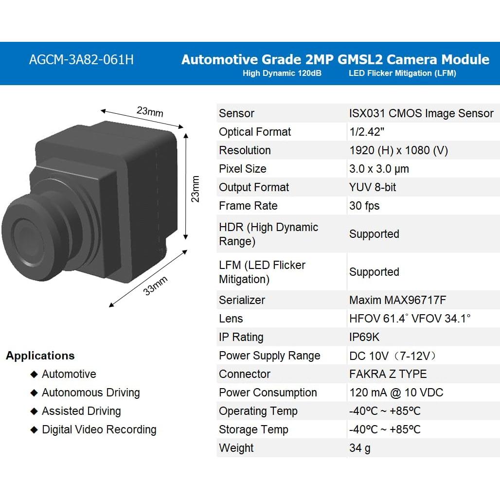Módulo de Cámara Automotriz TBL ISX031 2MP HDR 120dB